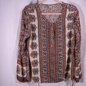 Lucky‎ Brand Floral Prairie Boho Blouse Women Medium Drawstring